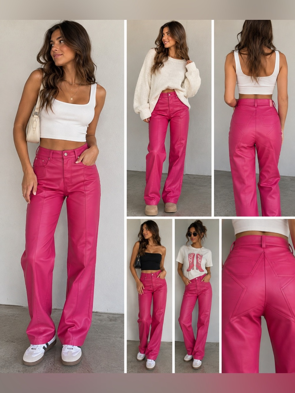 REVICE Pink Faux Leather Star Back Pants Size 27 High Rise Straight Leg Y2K